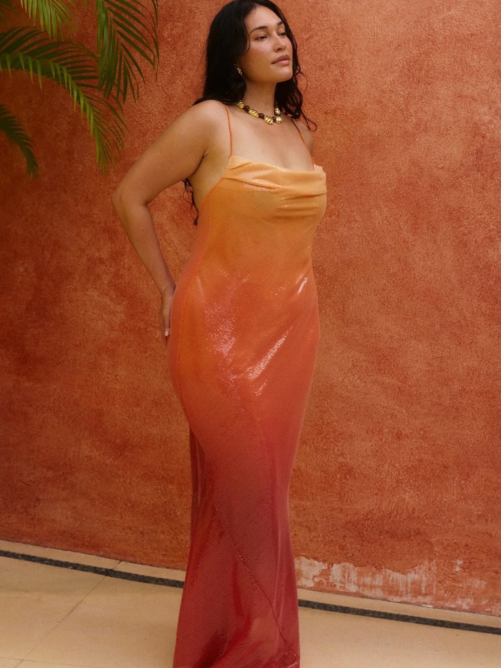 BYDEE Neomi Maxi Sol Dress Low Back Summer Sunset Shimmer Sequins Dress Size XL - Picture 2 of 16